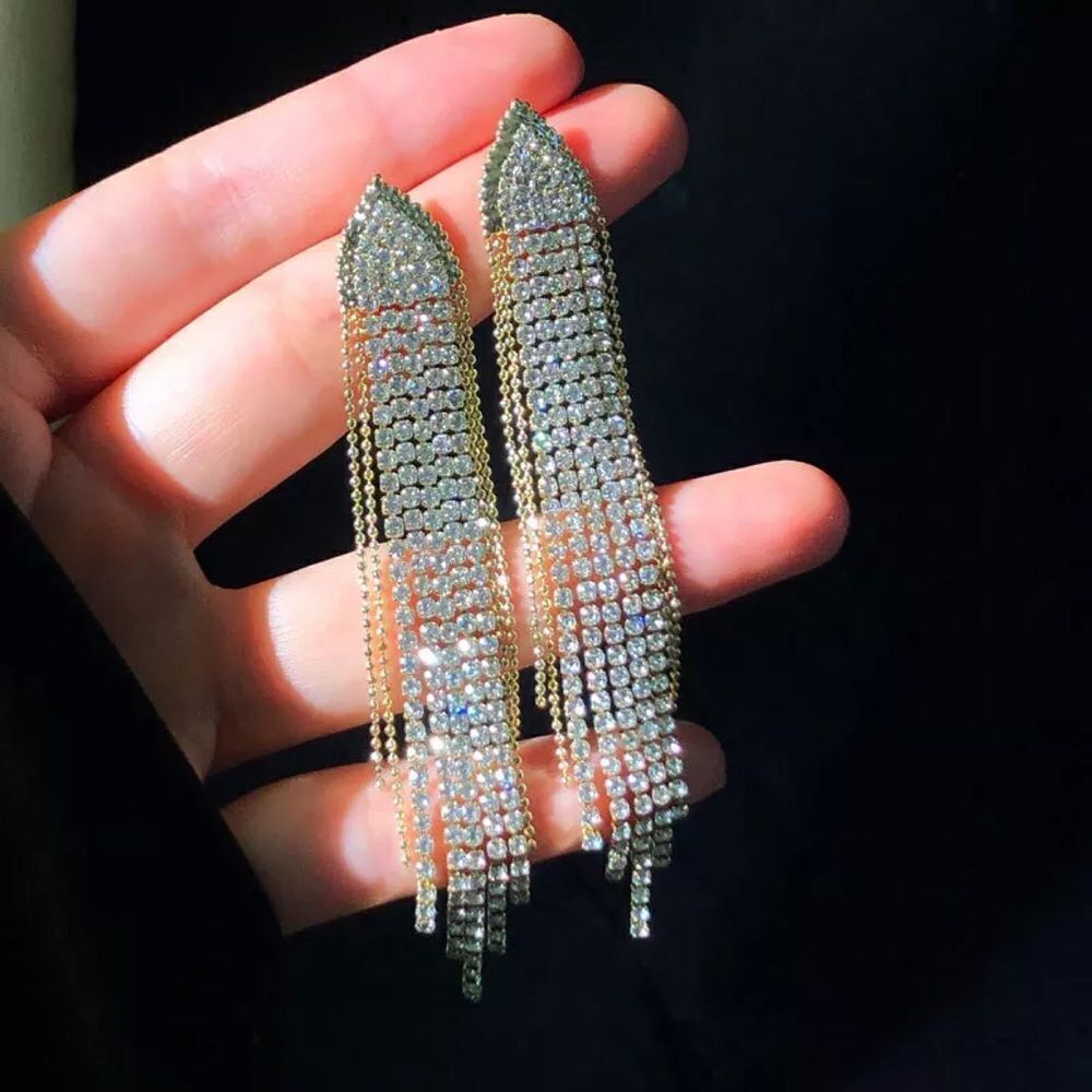 ⭐️189⭐️ LONG SILVER TASSEL DANGLE WOMEN EARRINGS